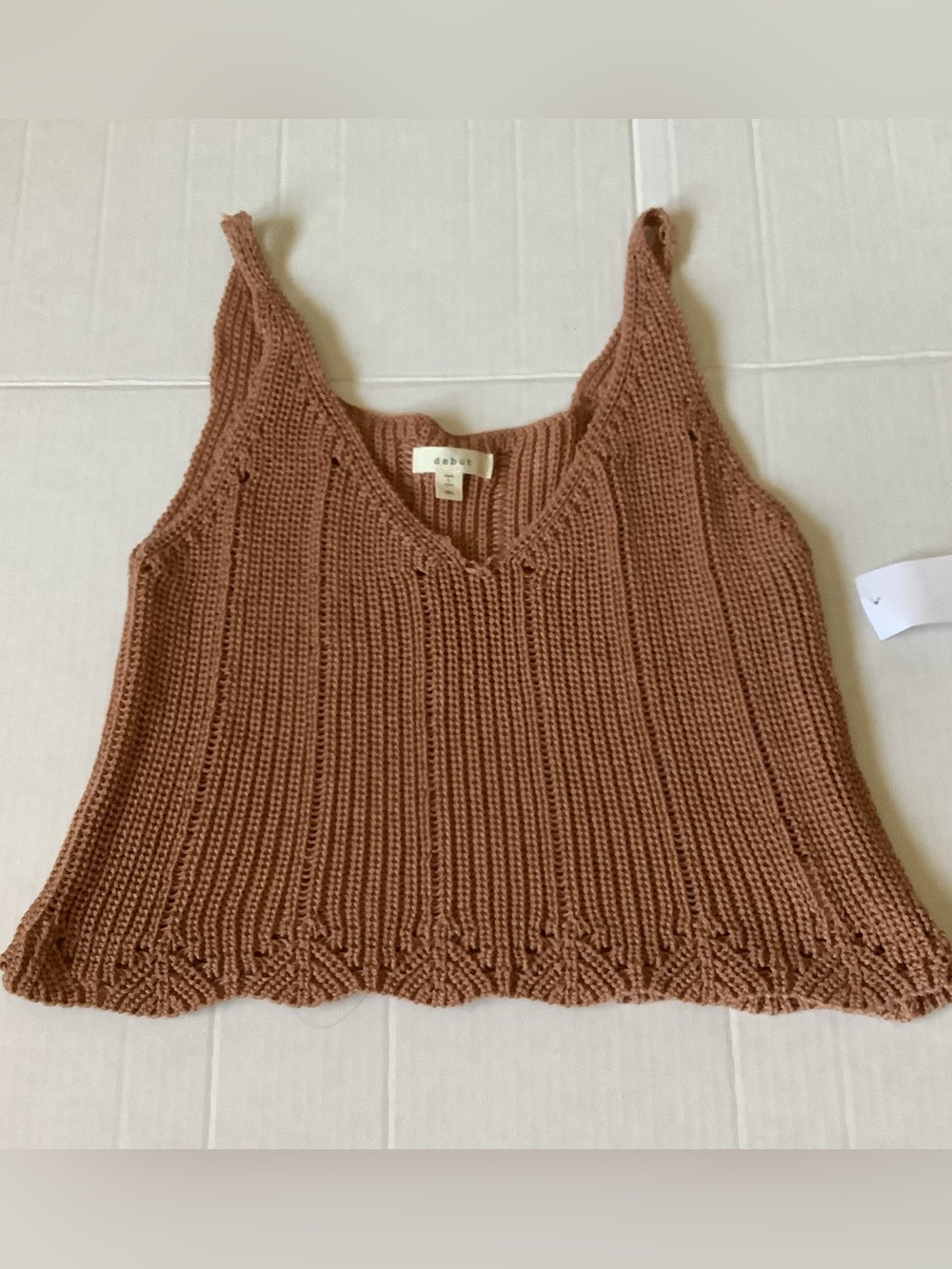 NWT Debut Brown Ribbed Knit Cropped Cami Tank Top Size M/L